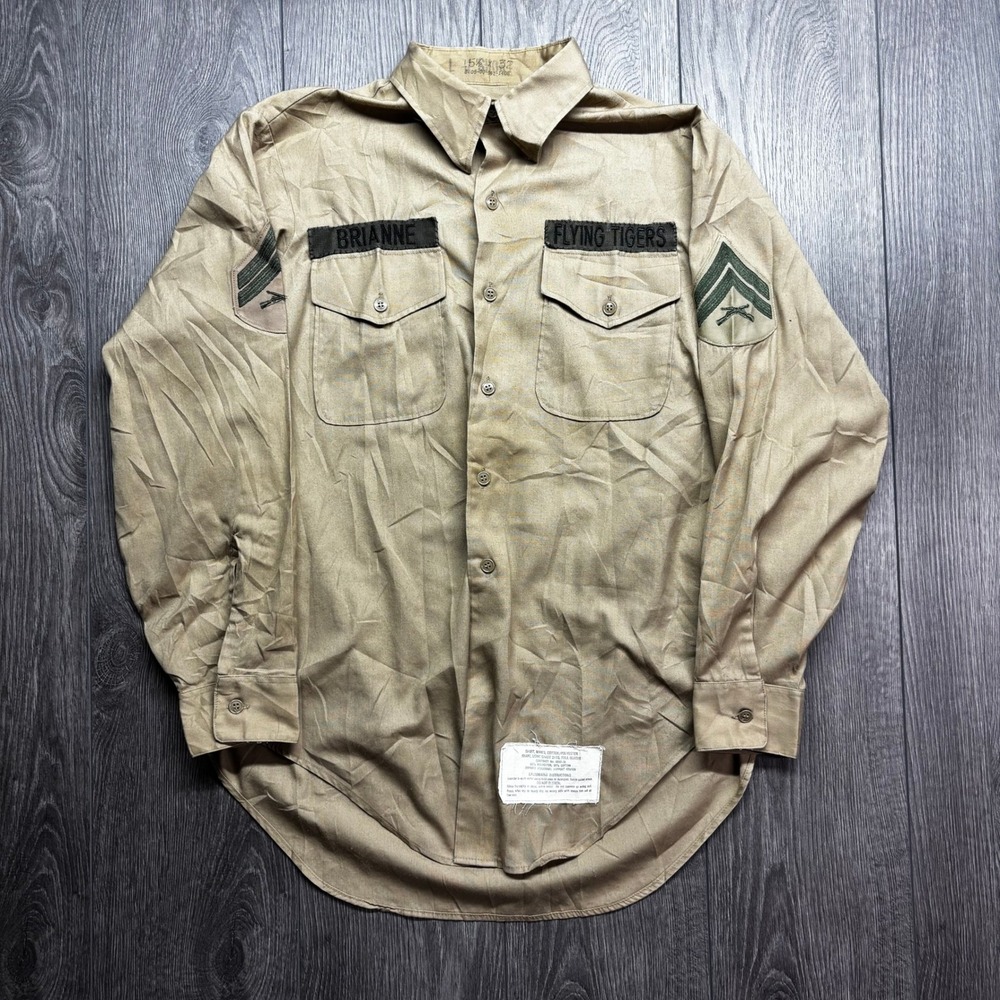 Vintage USMC Shade 2115 Khaki Flying Tigers Military Shirt Mens 15.5x32 1950s